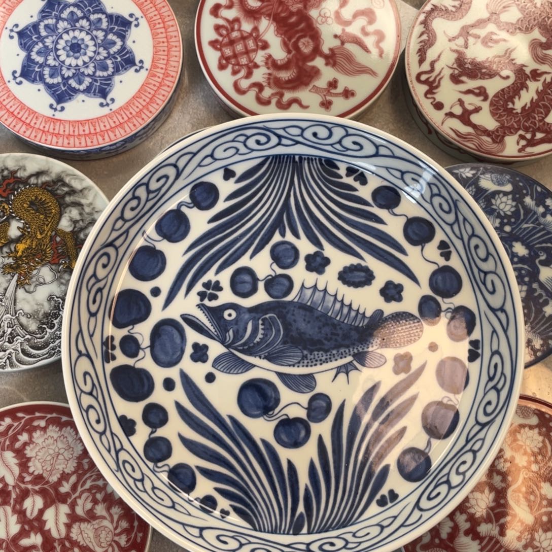 瓷片景德镇青花鱼藻纹大壶承