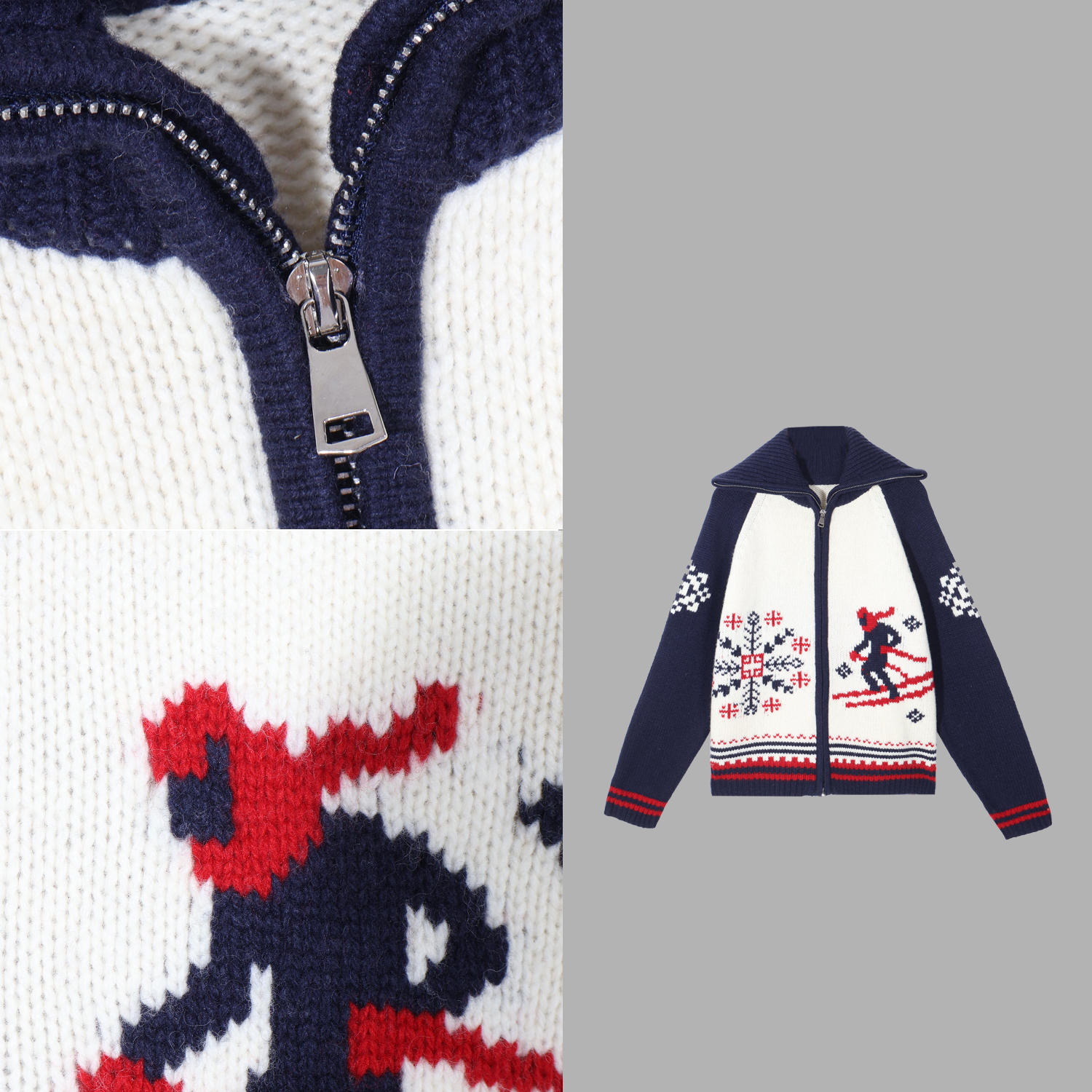 凯特丝蓓3248#【圣诞】复古圣诞氛围雪花拉链提花针织毛衣女