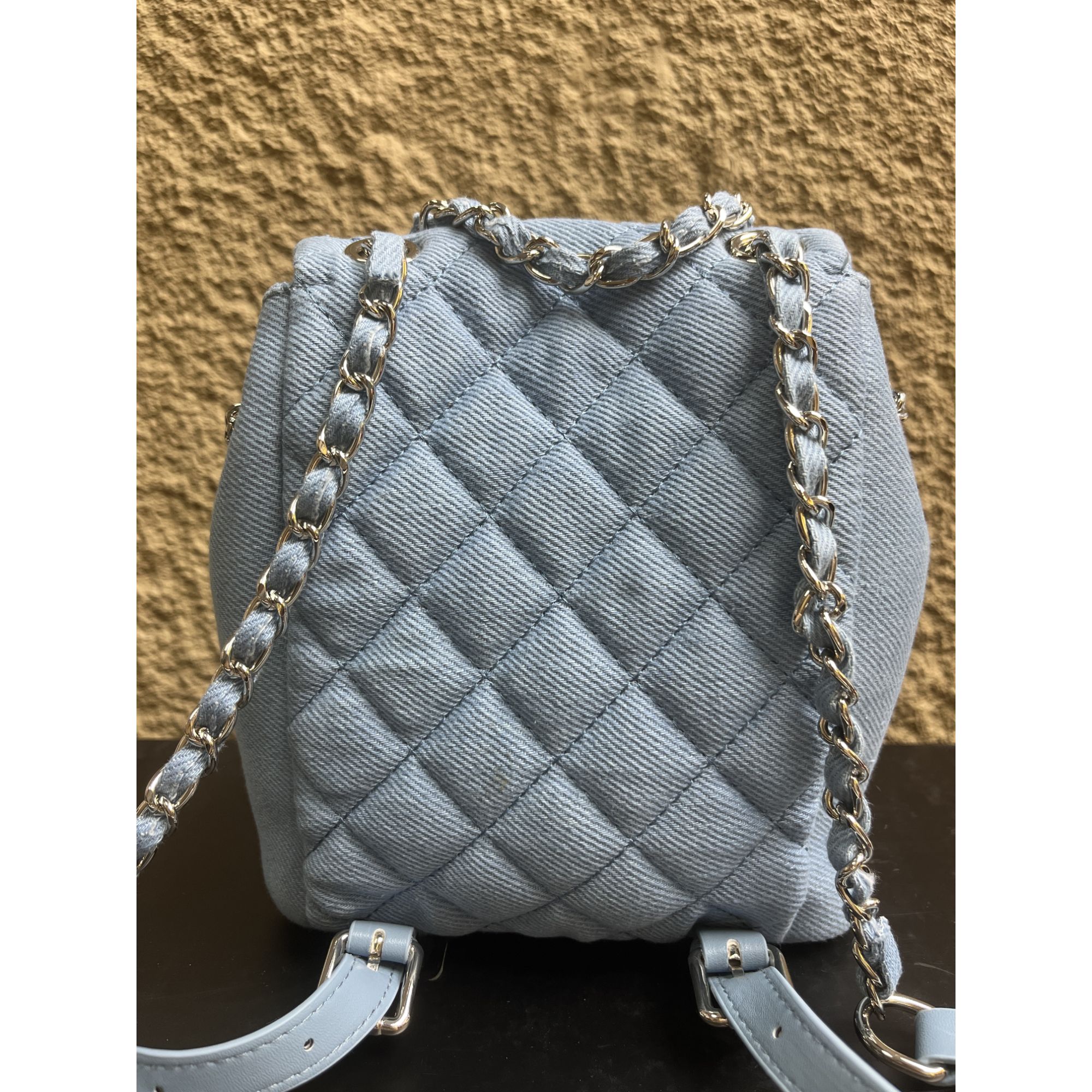 TOLEX2025新款手工时尚双肩真皮女包牛仔蓝色17cm