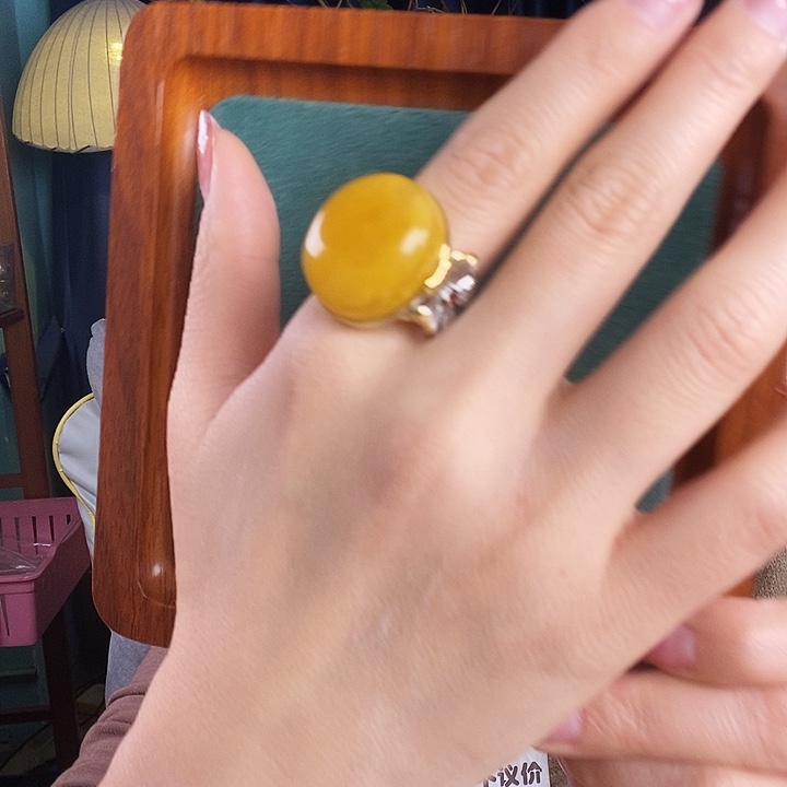 蜜蜡银S925镶嵌戒指戒指