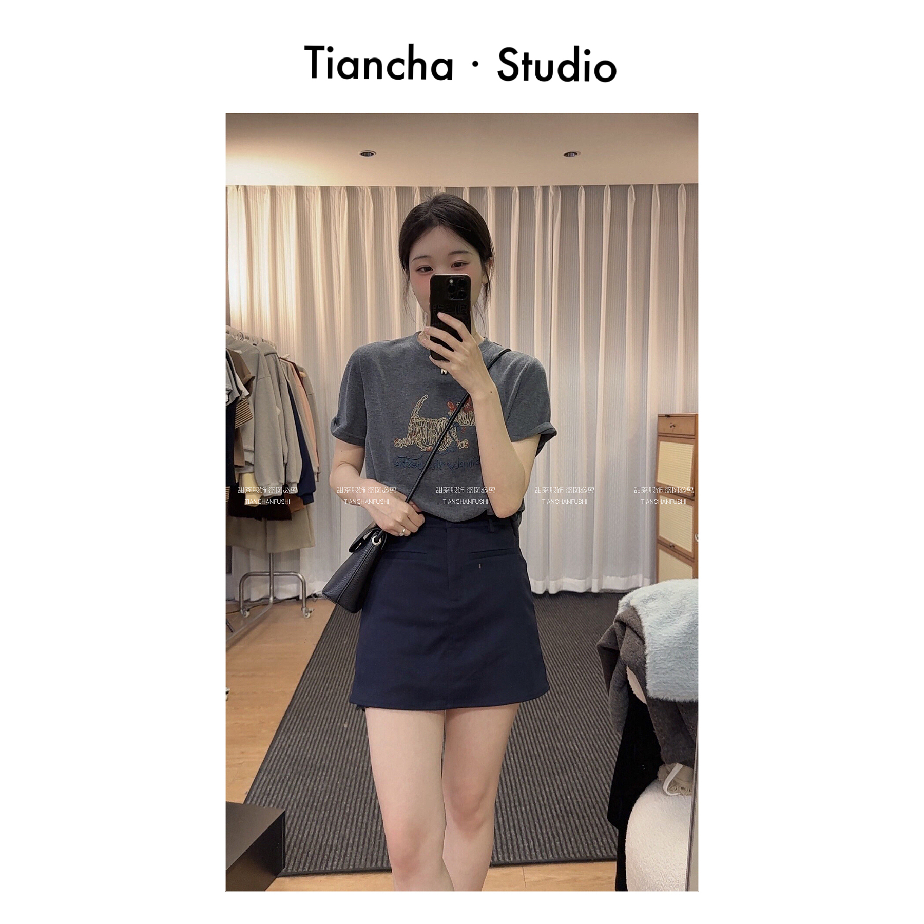 sweet c【线条小狗】M202#春秋新款韩版风正肩短袖T恤女款时尚百搭