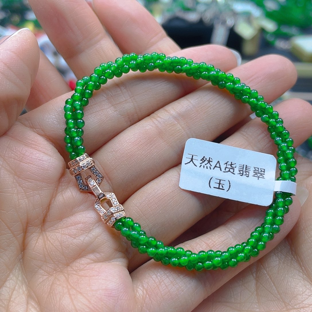 翡翠颈饰未镶嵌天然A货翡翠麻花手串卡2.5阳