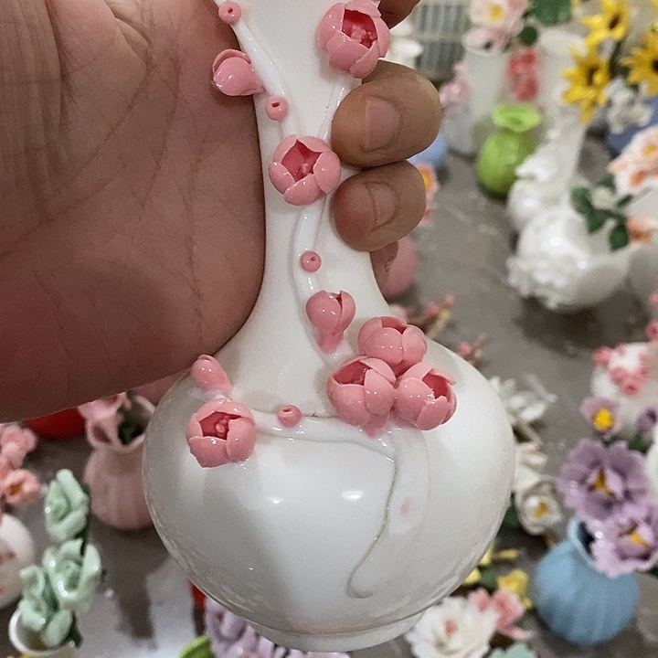 瓷片纯手工陶瓷花摆件瑕