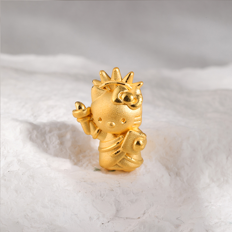 足金999自由女神kitty素金3D硬金转运珠手串
