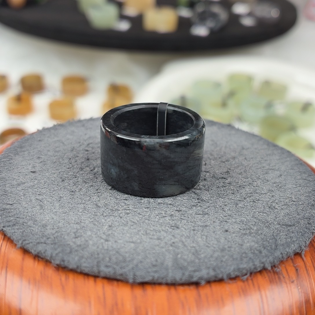 和田玉未镶嵌戒指b31意境青花直切17.5