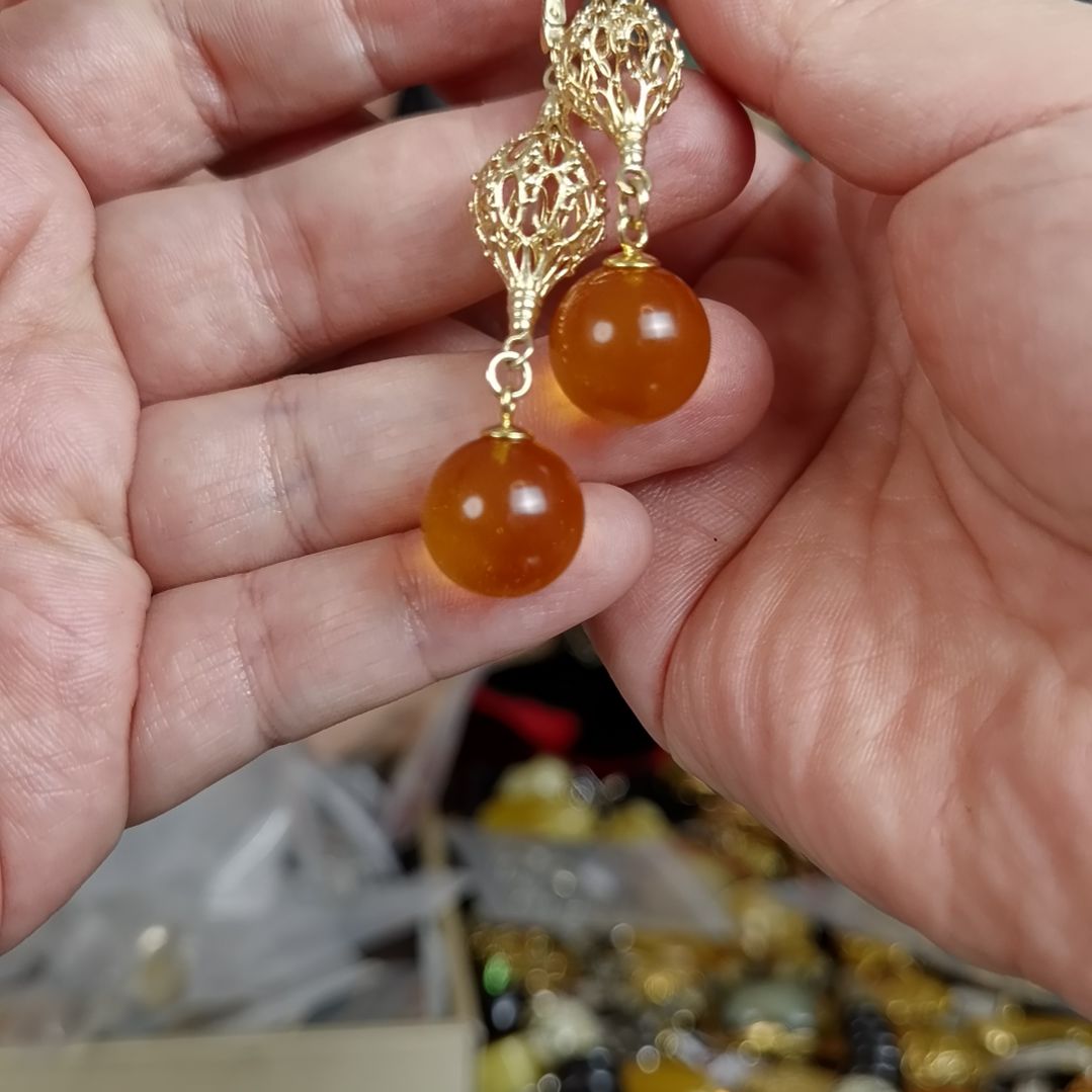 琥珀耳饰未镶嵌耳环