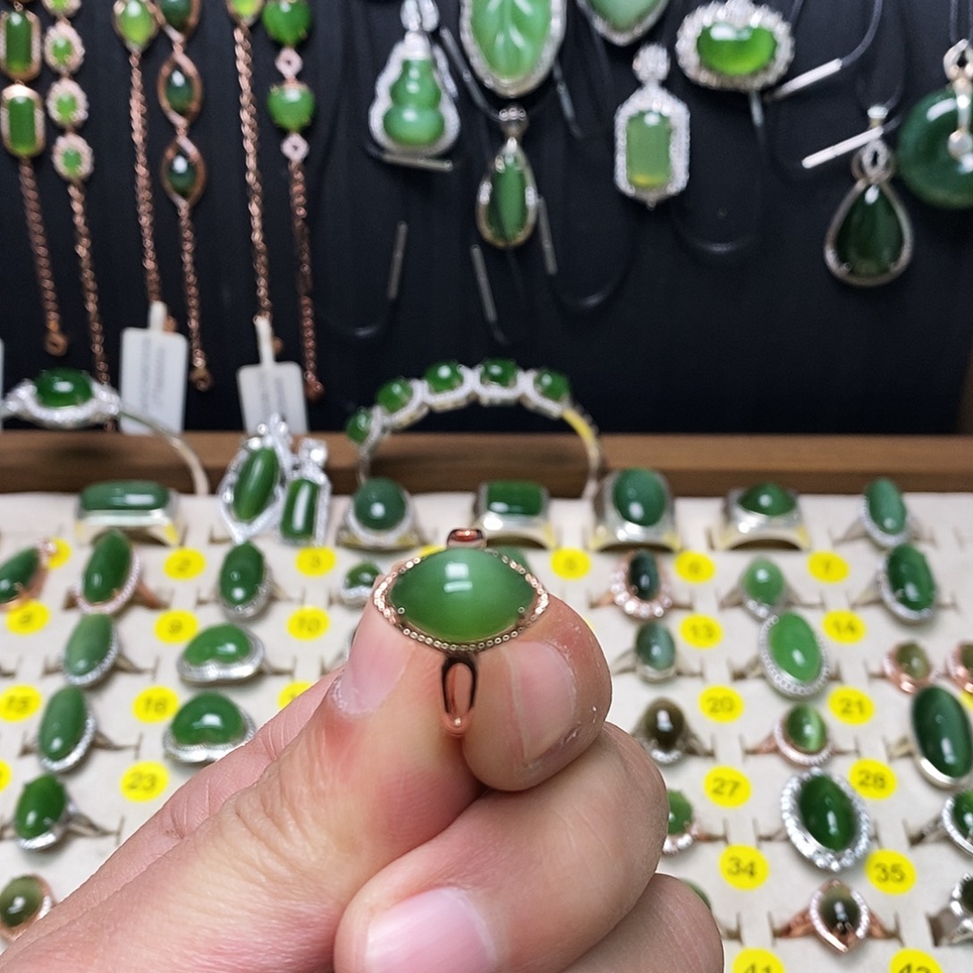 和田玉（碧玉）银S925镶嵌戒指