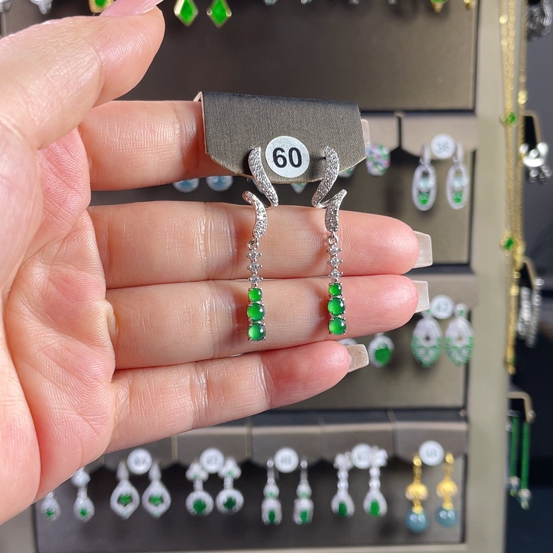 翡翠银S925镶嵌耳饰翡翠A货