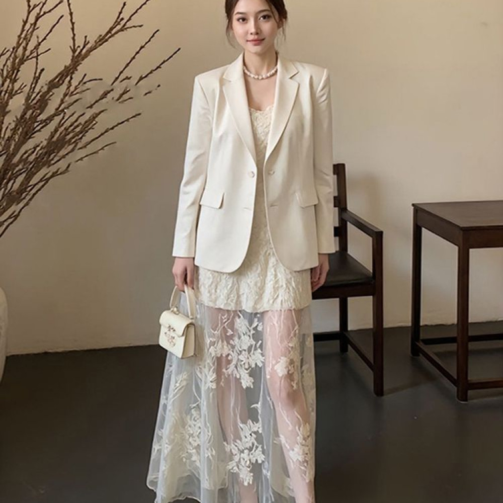 法式开春穿搭2025超火miu里miu气小香风西装外套吊带连衣裙套装女