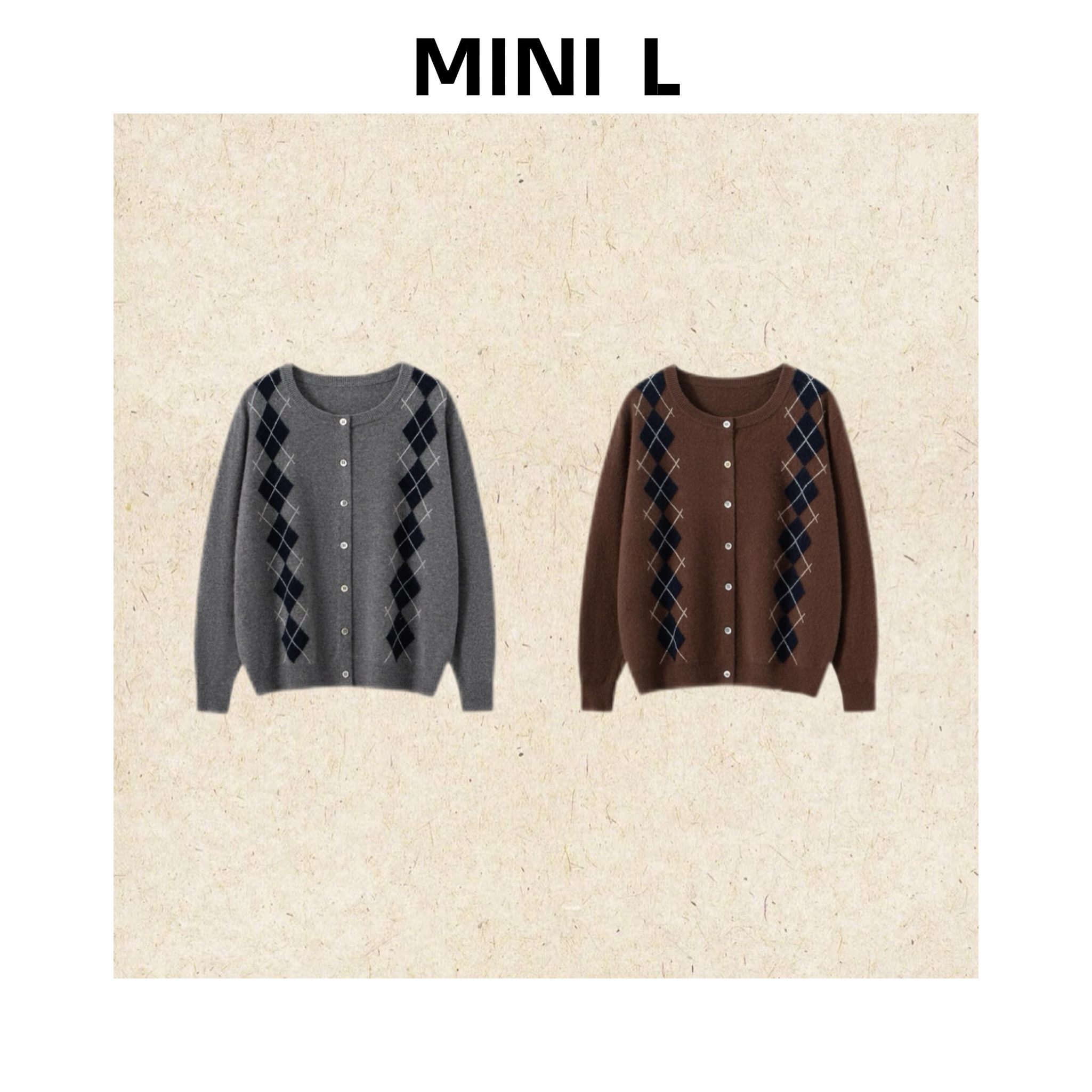 [MINI L]“miu系女孩”羊毛羊绒递进时髦精菱格绵排扣开衫