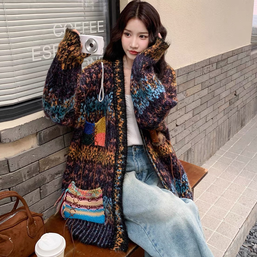 欧货女装原创不撞衫2025秋冬新款复古慵懒风时尚休闲厚款针织外套