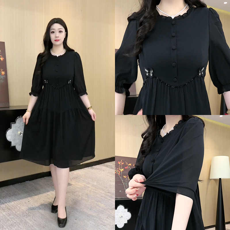 胖依依定制大码女装时尚气质蝴蝶拼接连衣裙夏季新款裙子250825