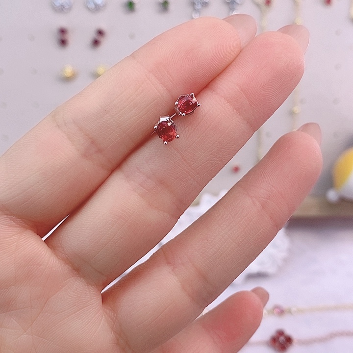 蓝宝石耳饰银S925镀金镶嵌