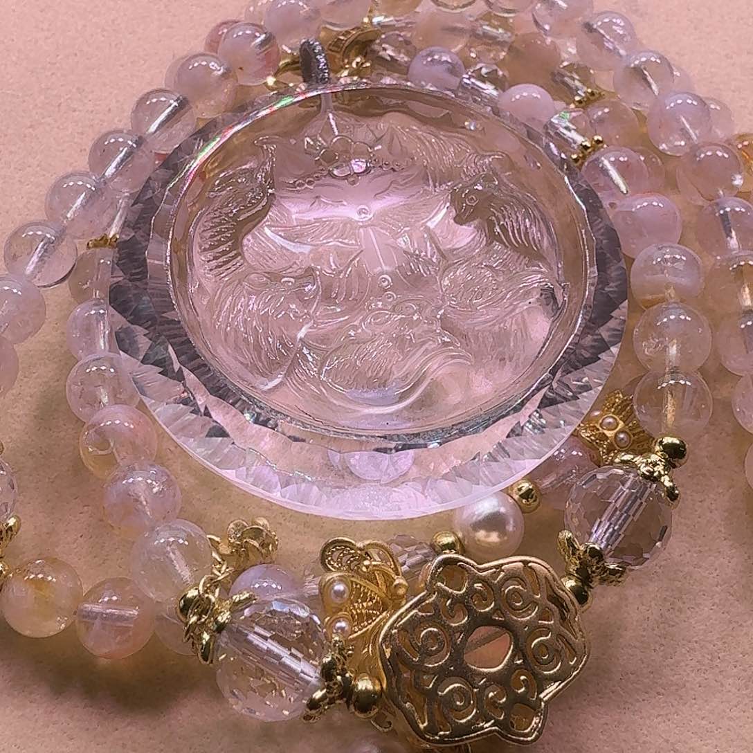 水晶颈饰未镶嵌天然水晶狐狐吊坠