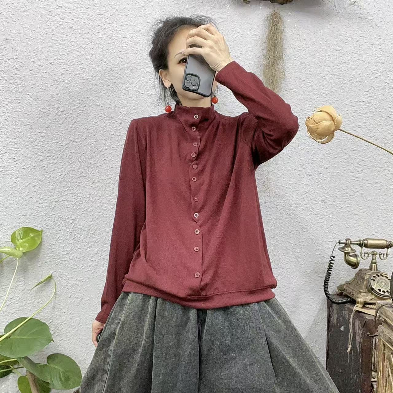 2716细纹棉前一排竖扣长袖打底上衣（长60胸围124-160