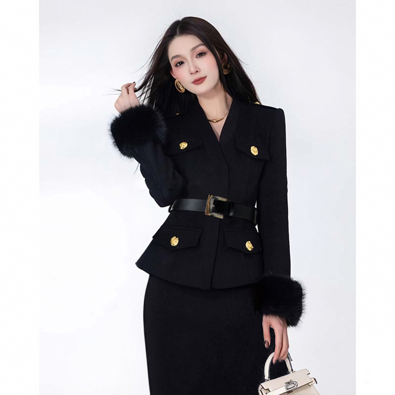 【两件套】【有里布】【含腰带】新款时尚设计感名媛外套半裙套装TX0271