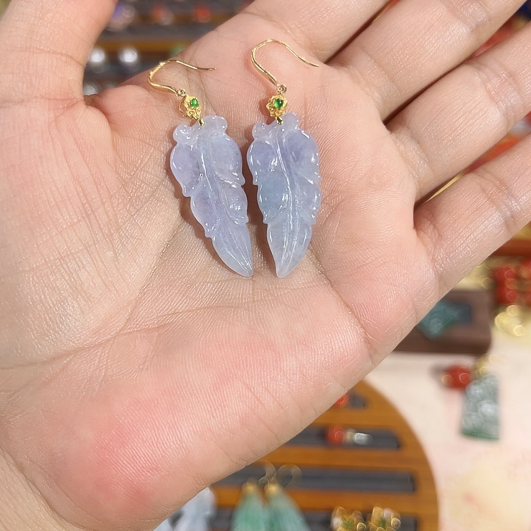 翡翠耳饰18K金镶嵌天然