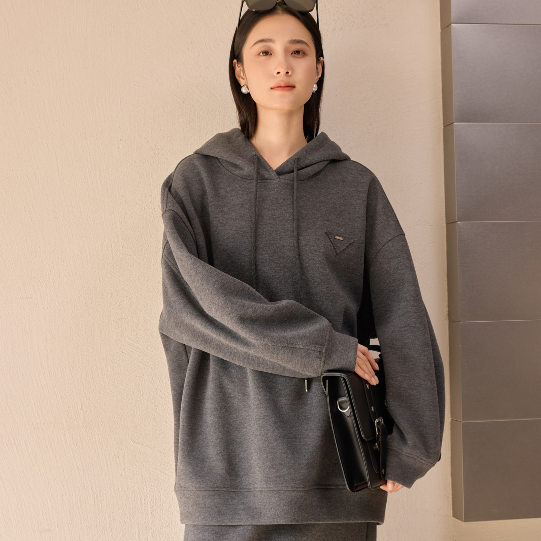 连帽中长款女冬季卫衣休闲上衣加绒百搭