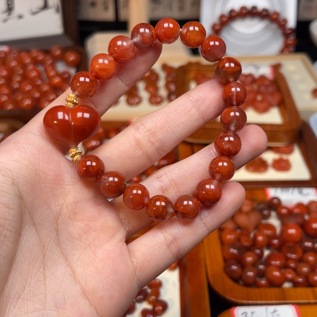南红玛瑙银S925镀金镶嵌手串16手围