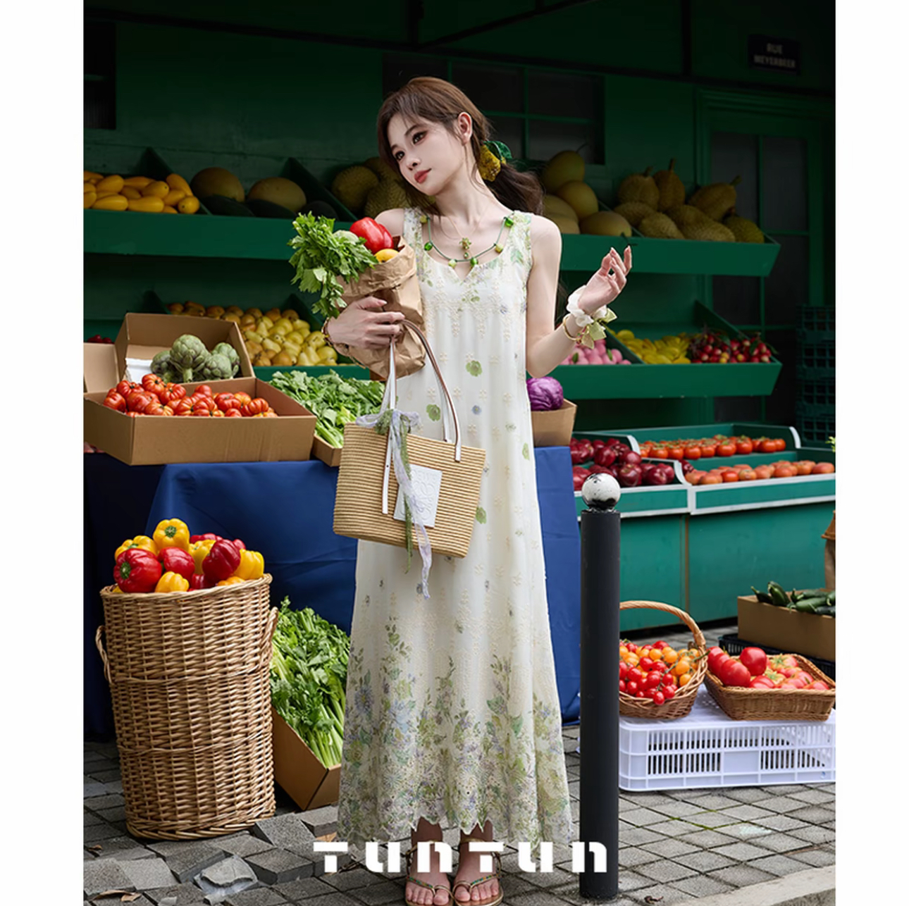 吞吐服饰 【草木之灵】森系小清新 法式重工绣花串珠连衣裙