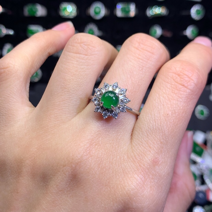 【闪购商品】翡翠戒指银S925镶嵌天然翡翠