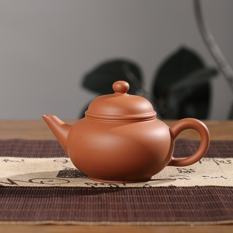 潮州原矿鸡蛋黄纯手工手拉水平壶三杯陈树煌手作工夫茶家用朱泥壶