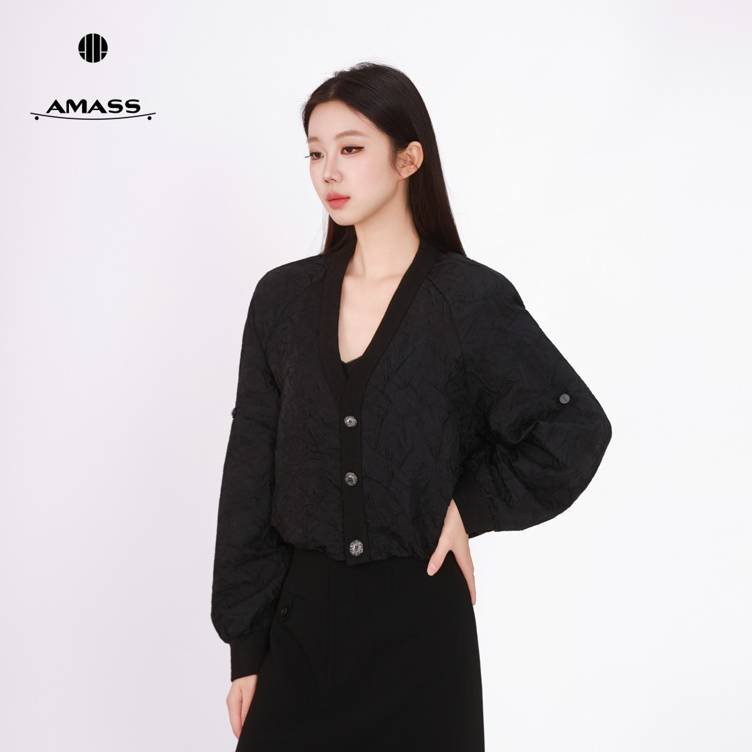 阿玛施【官方正品】新款肌理抽褶上衣气质高级提花短款外套女540036
