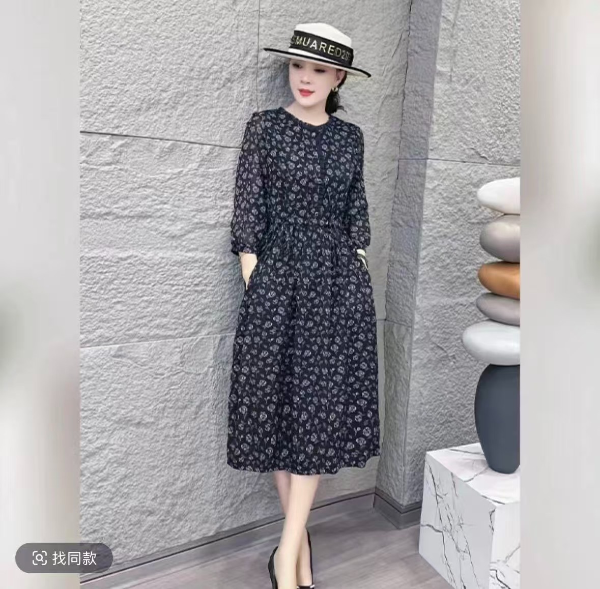 时尚显瘦修身遮肉气质妈妈装收腰连衣裙中老年女裙子3-087