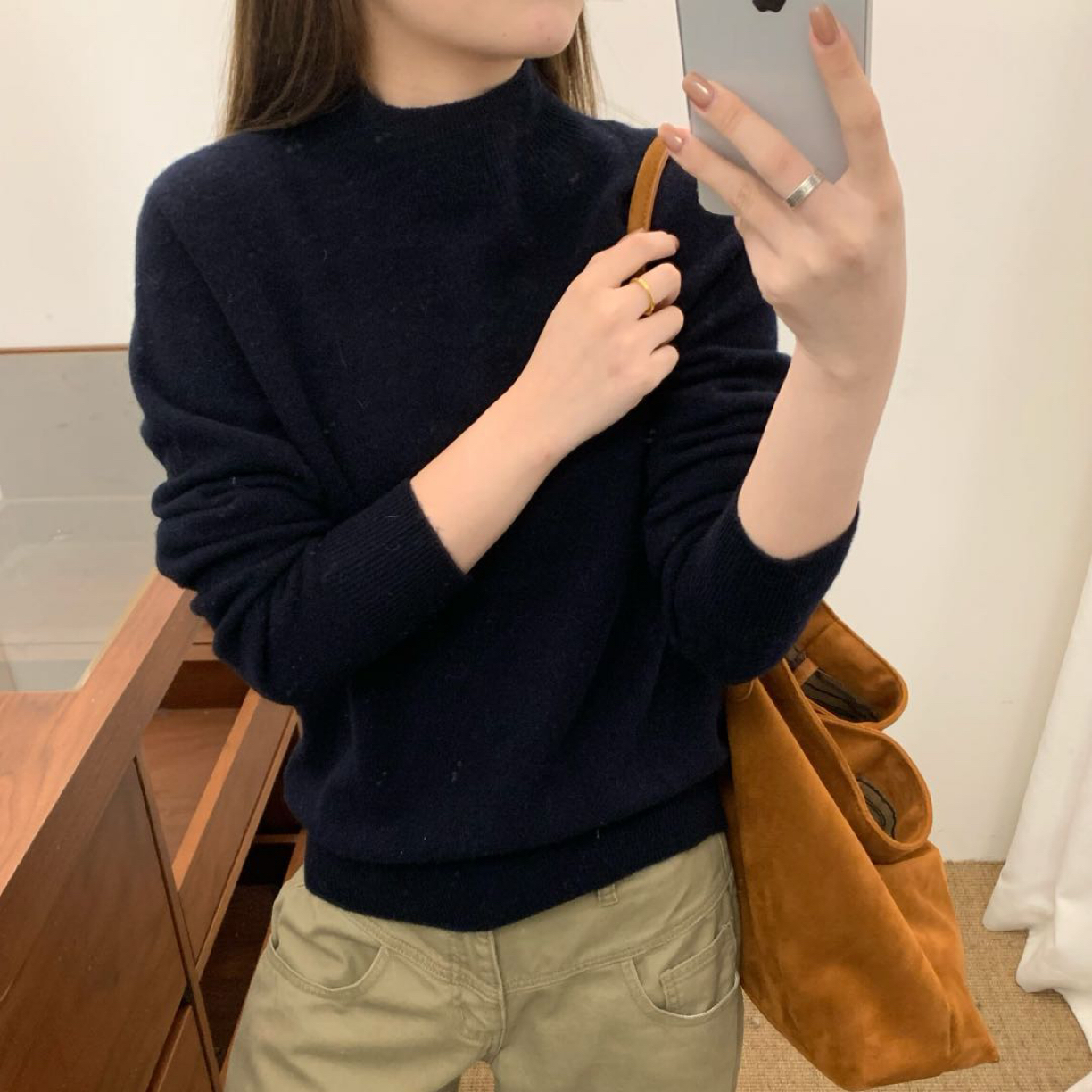 【666中领】纯色针织中领宽松羊毛打底衫