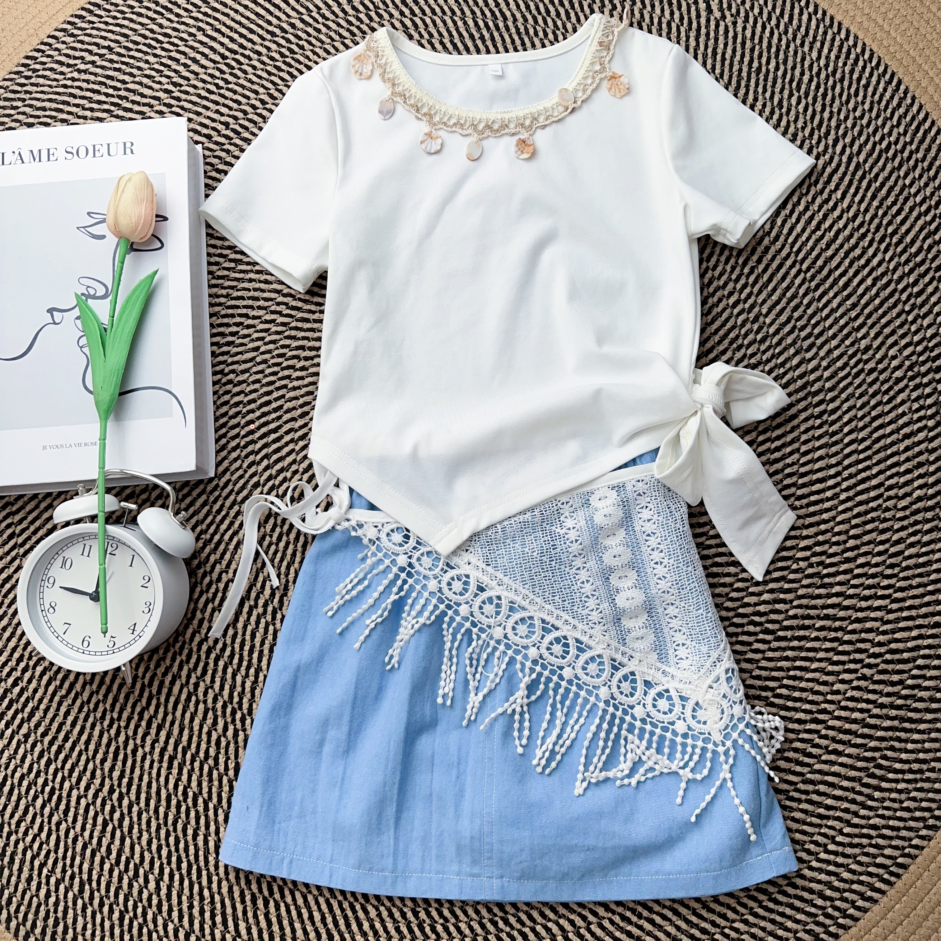 【亲子装】女童夏季休闲百搭显瘦显白休闲风洋气上衣+裙子套装