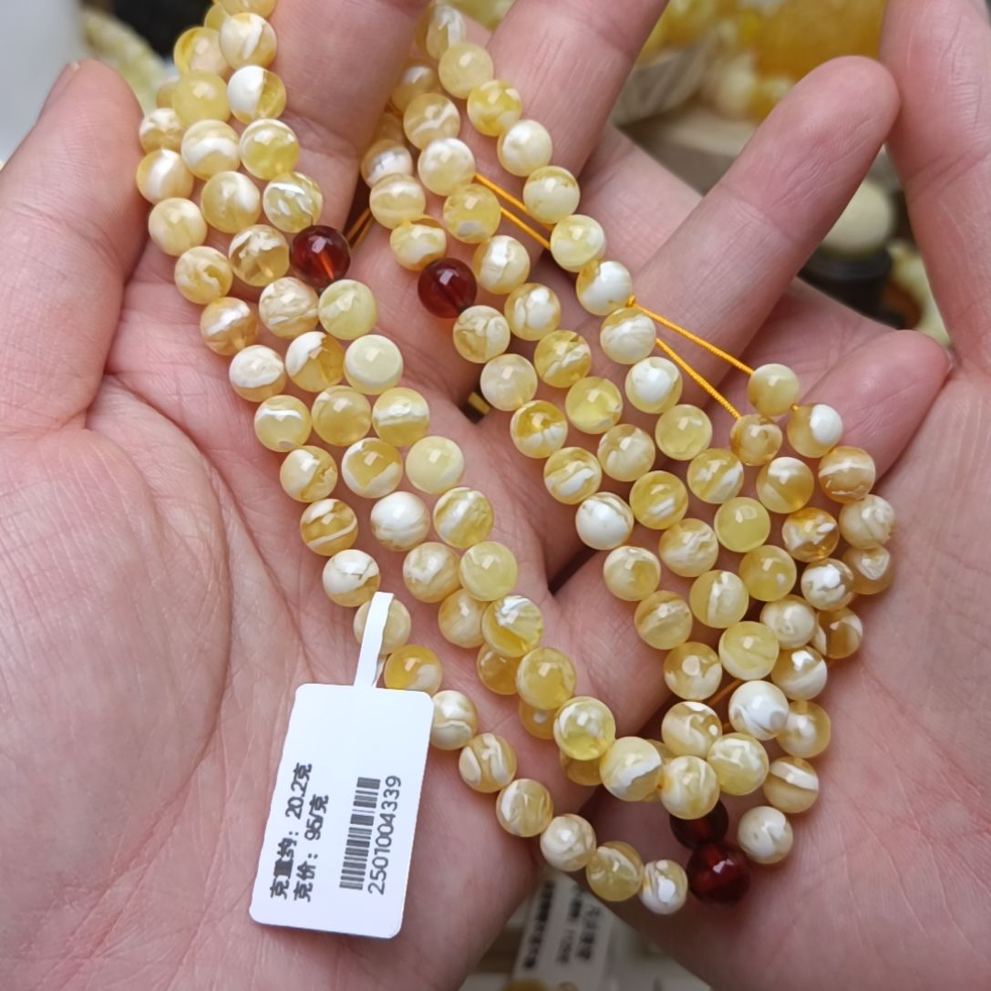 未镶嵌颈饰蜜蜡6大加108金瓷白虎皮纹多圈手链脖挂念珠