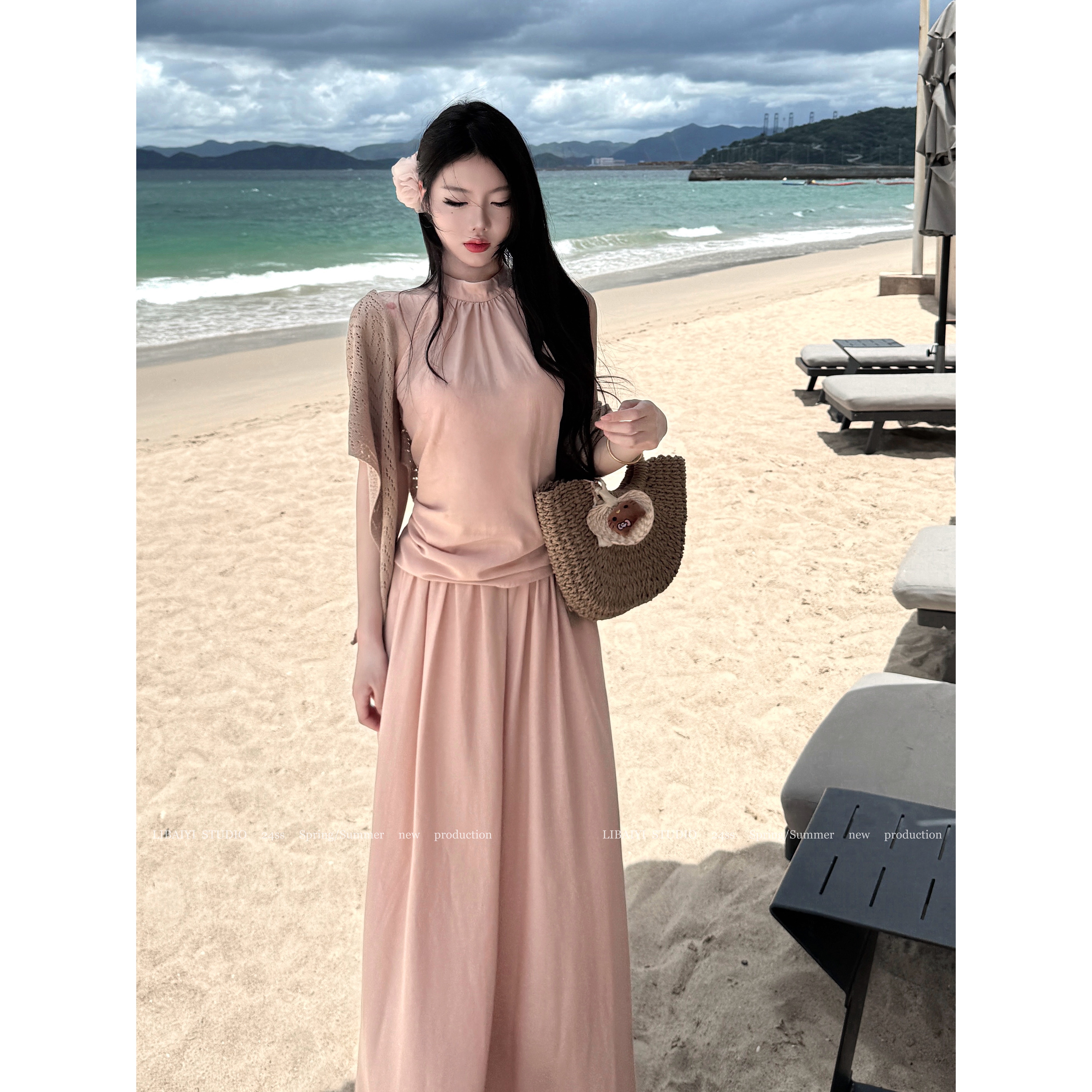 LIBAIYI 清冷美人/高领收褶上衣半身裙高级感两件套1656