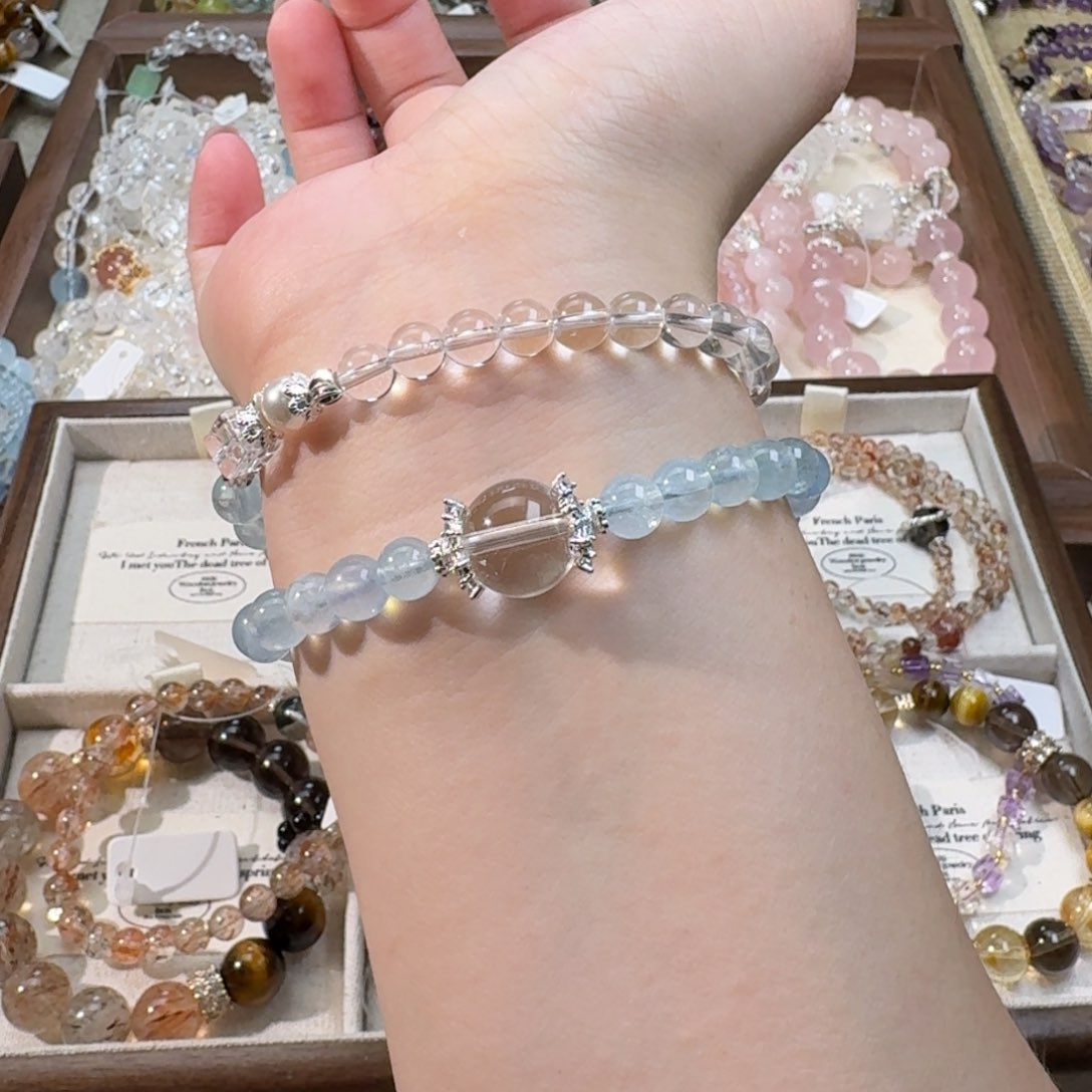 水晶手串未镶嵌海蓝宝白水晶