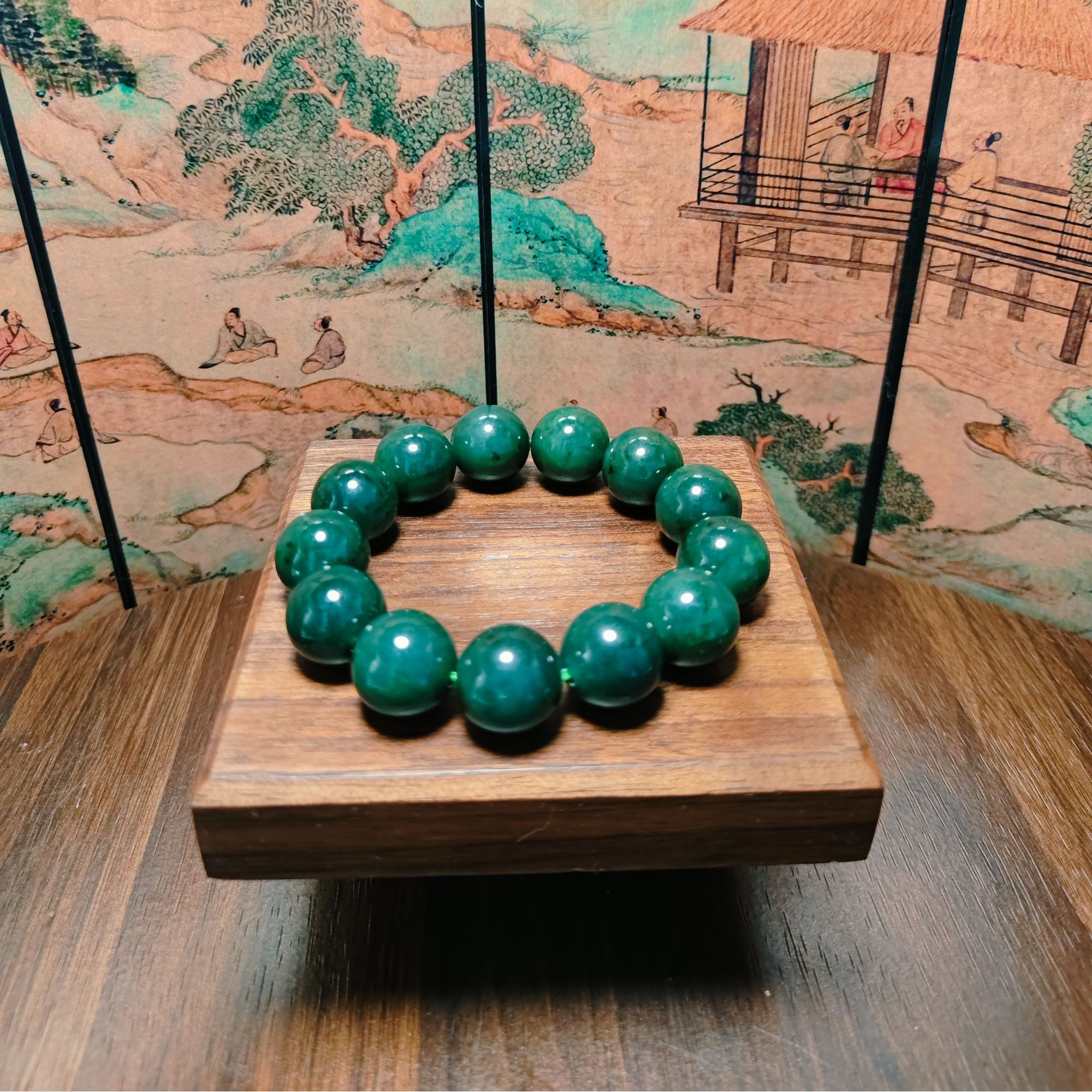 R和田玉碧玉圆珠手串（卡16）0394