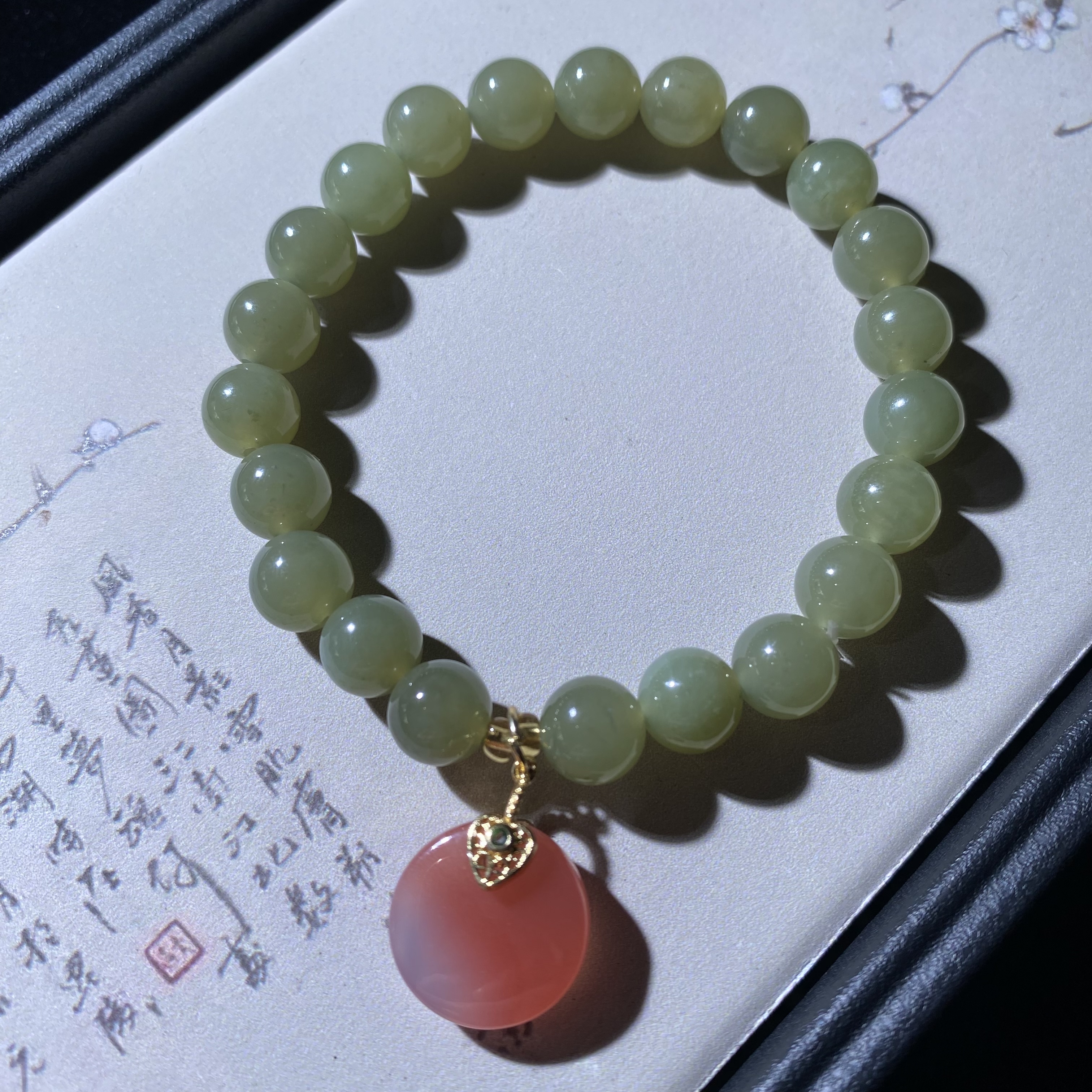 天然和田玉手串搭配盐源玛瑙无事牌时尚简约2703