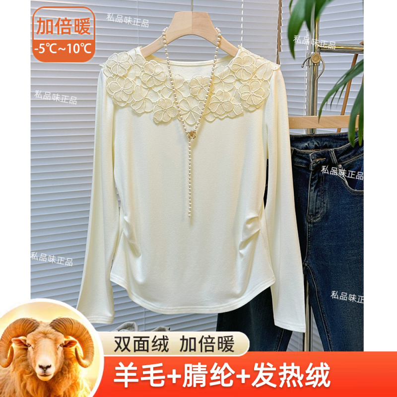 （羊毛发热双面绒）SPW私品味25年冬立体拼接花边圆领打底衫 SS1292