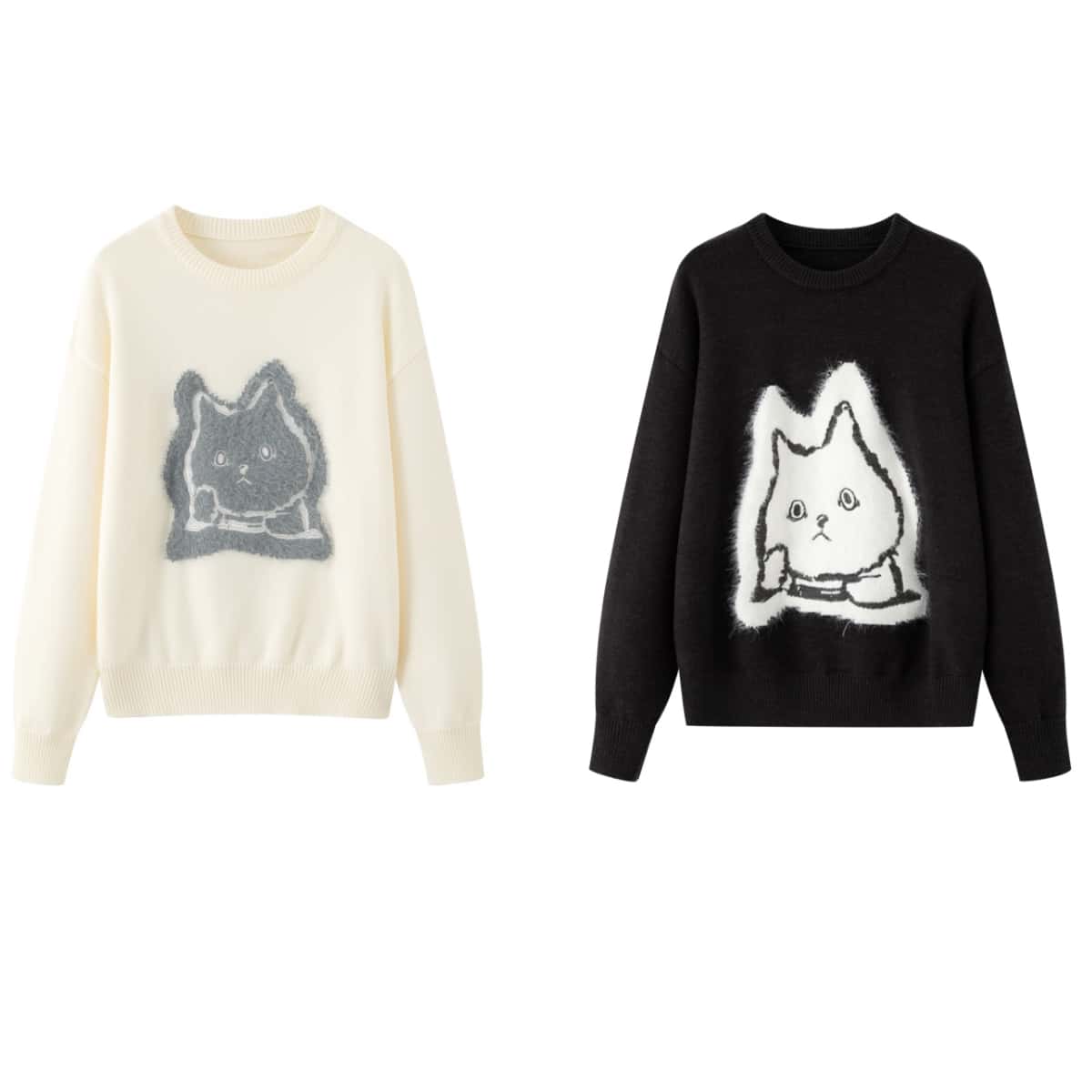 MM上衣商场款2025秋季新款深灰百搭圆领猫咪针织衫上衣5671