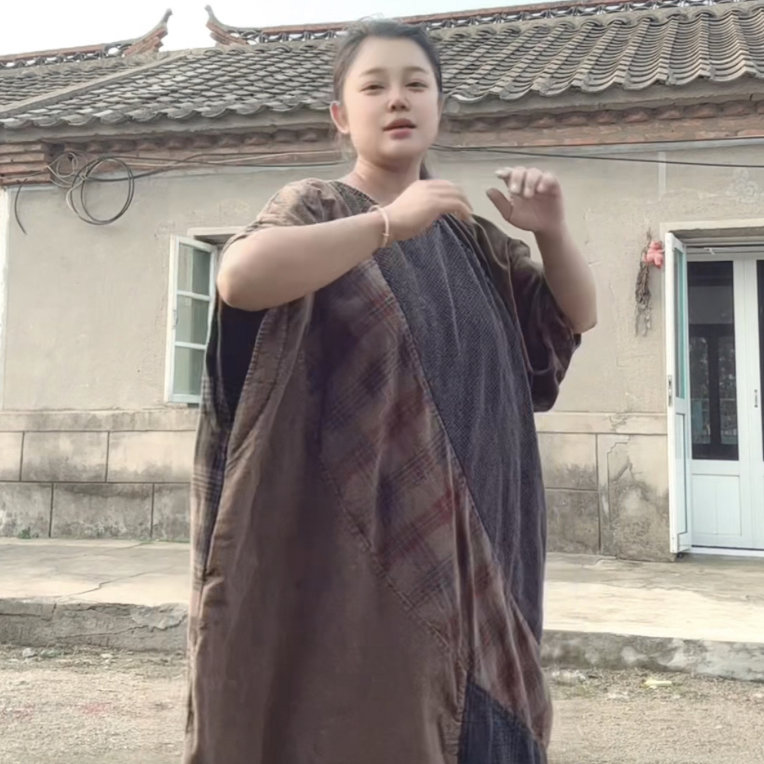 古布拼接袍子文艺复古风格
