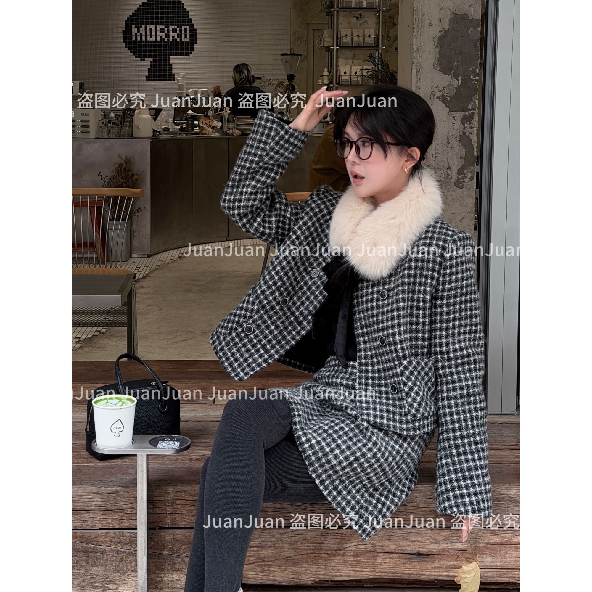 【miu系千金】JUANJUAN高级感羊毛套装内里羽绒带毛领