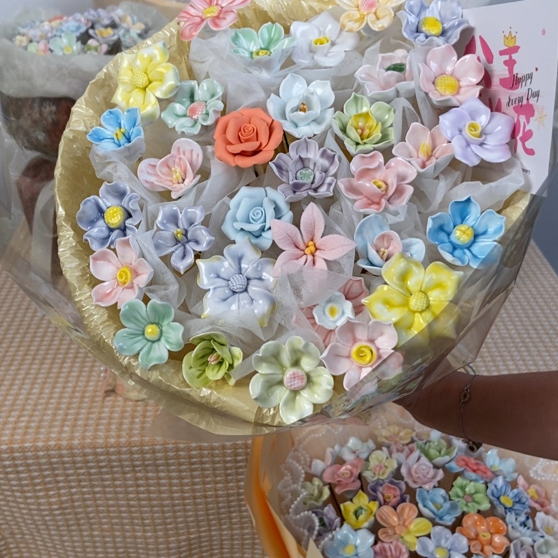 摆件陶33朵陶瓷花花