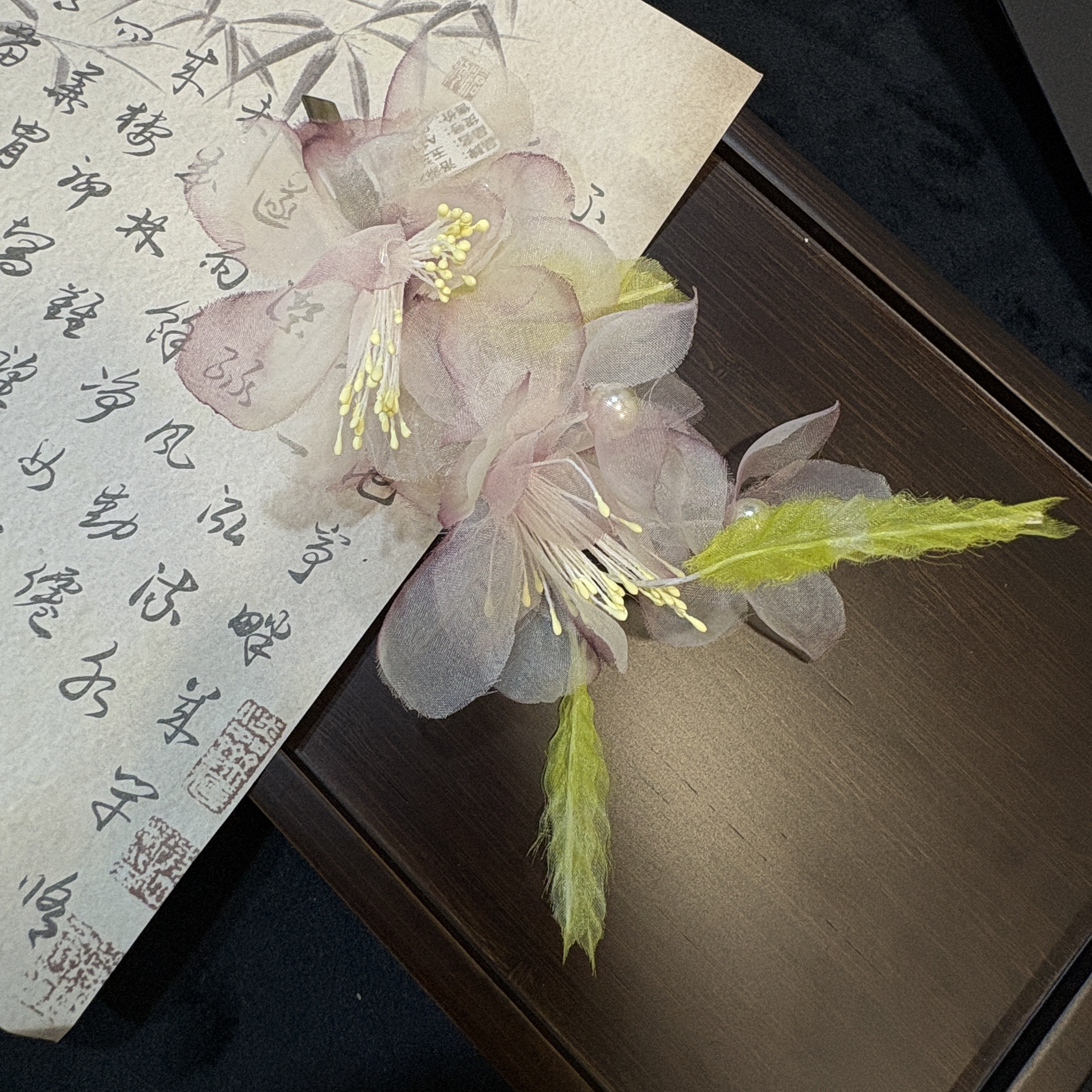 【云鬓花颜阁烫花发夹】紫玉兰新中式汉服纯手工烫花古风发饰B159