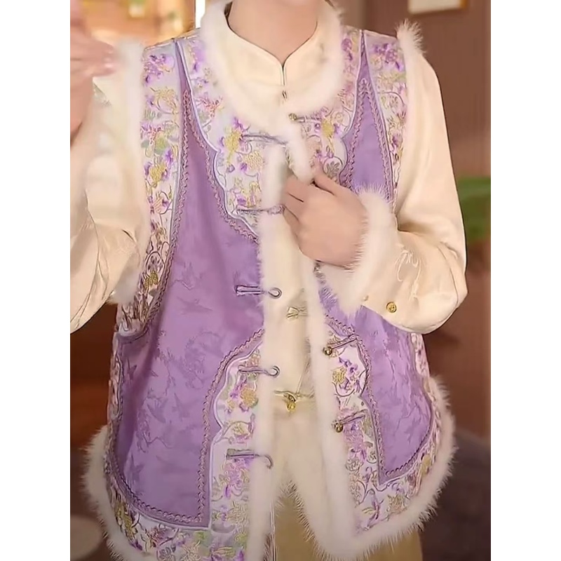 品优-新中式双面双穿冬款夹棉加厚刺绣马甲2024D8490-欧元