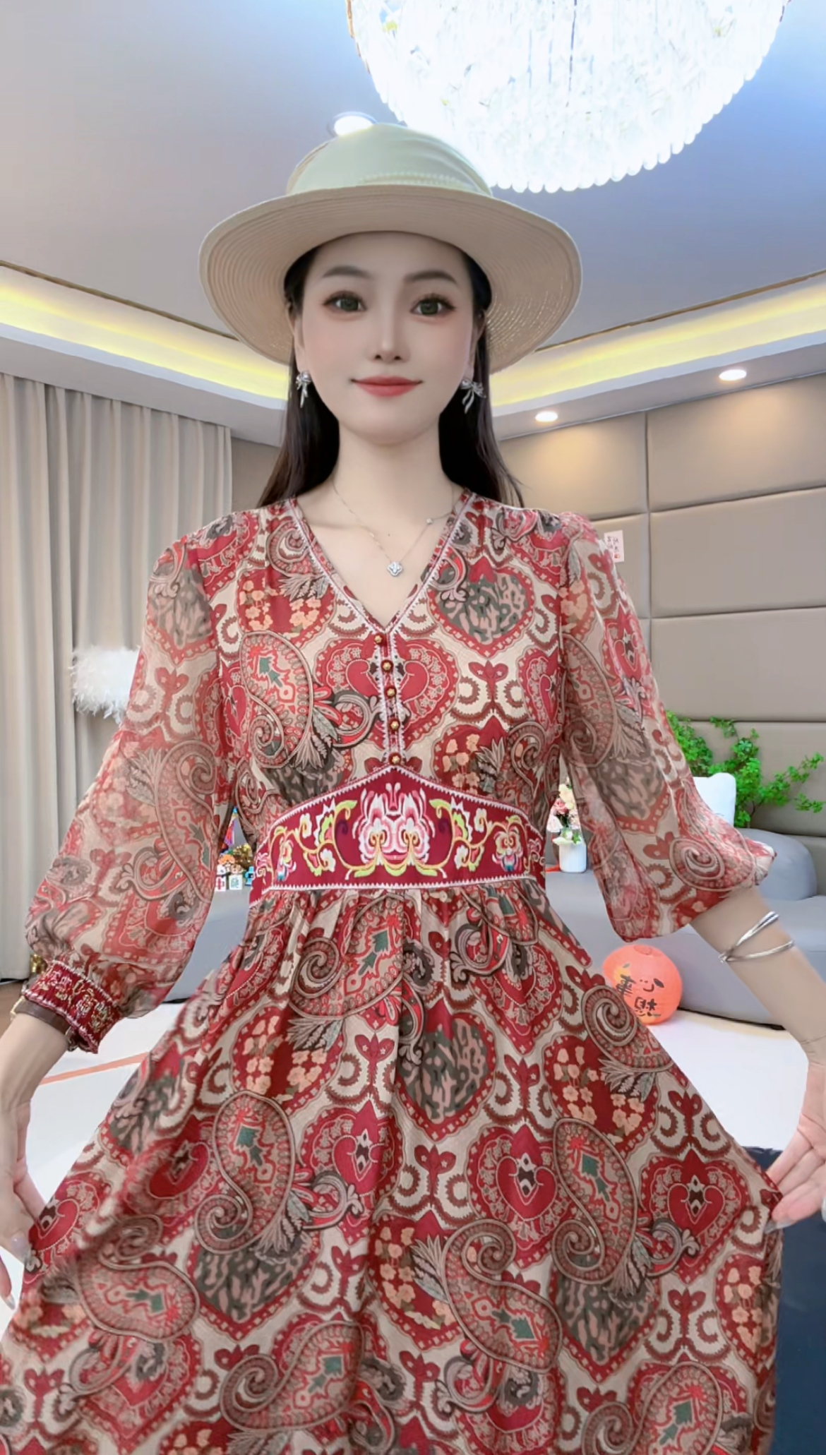 马洛克“绛红”法式高定气质收腰夏季显瘦桑蚕丝连衣裙80172