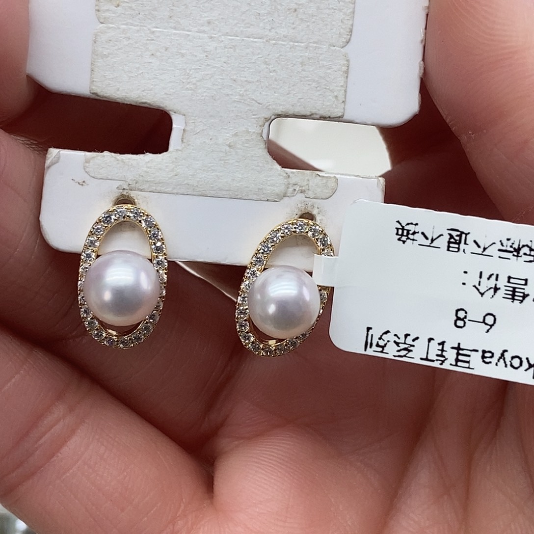 海水珍珠银S925镶嵌耳饰@@E0070