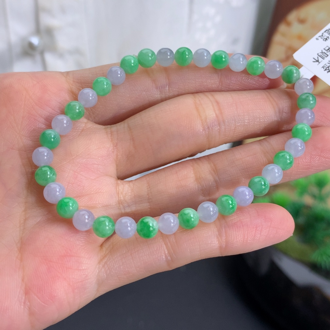 翡翠未镶嵌手串卡5胶润紫绿手串