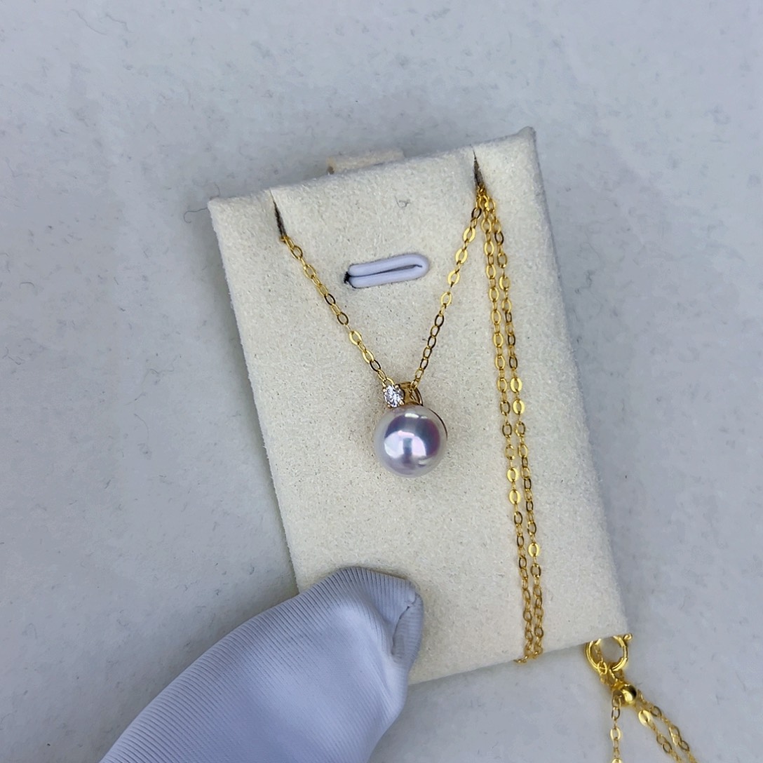 海水珍珠海水akoya王妃吊坠7-8mm18K金镶嵌