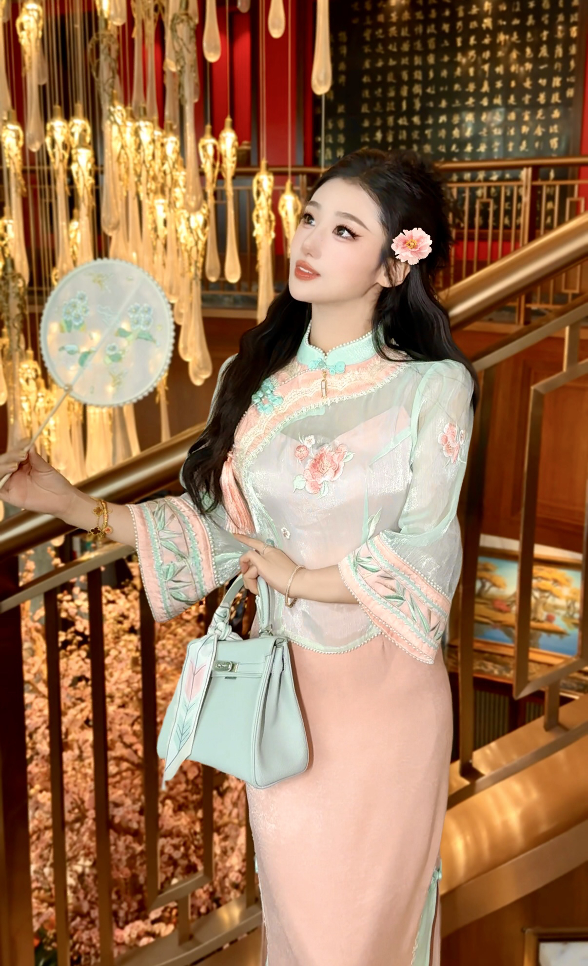 【媛珠 春染碧桃】重工刺绣新中式上衣+吊带裙套装春夏显瘦古风长款