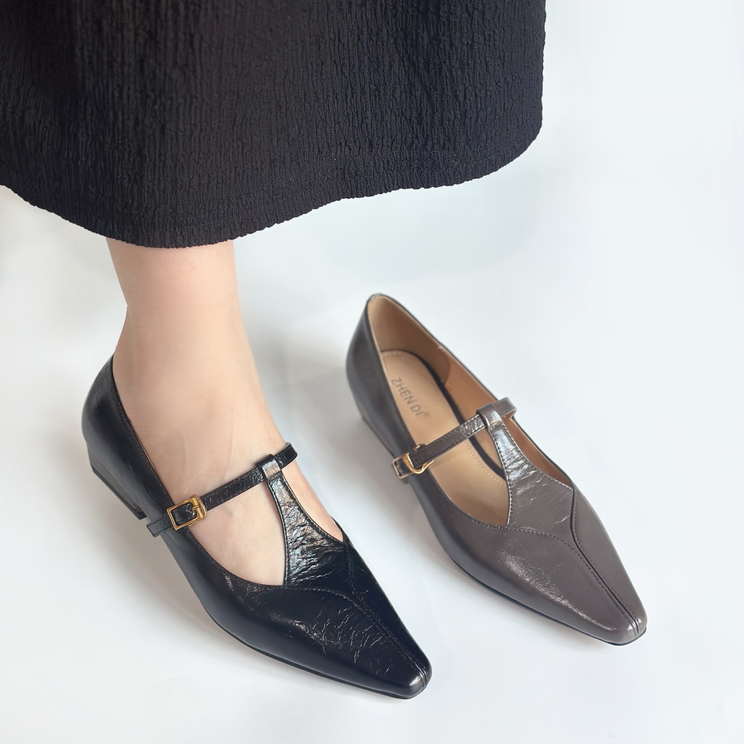 臻弟ZHENDI/新款气质百搭女单鞋丁字鞋浅口设计款时装单鞋FQ5208