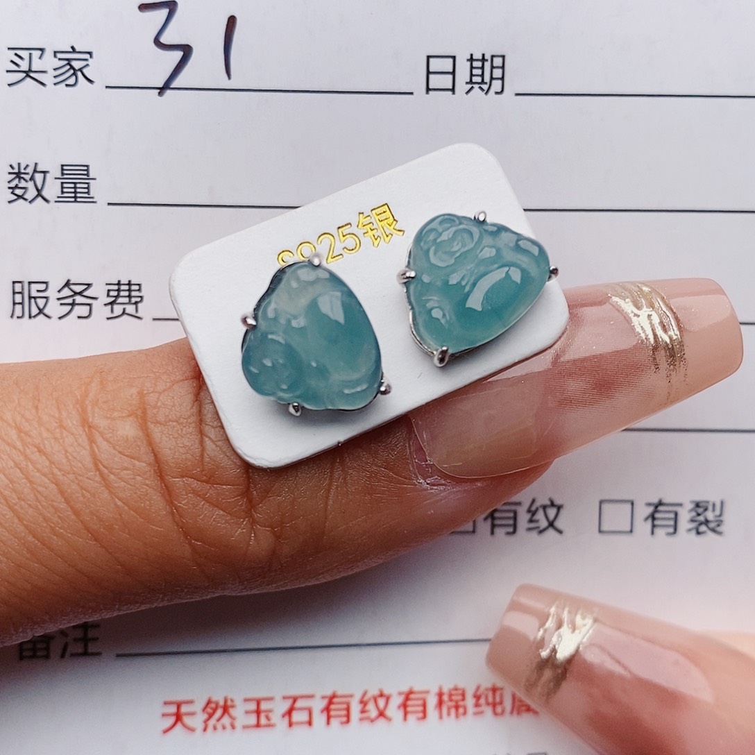 翡翠戒指银S925镶嵌耳饰