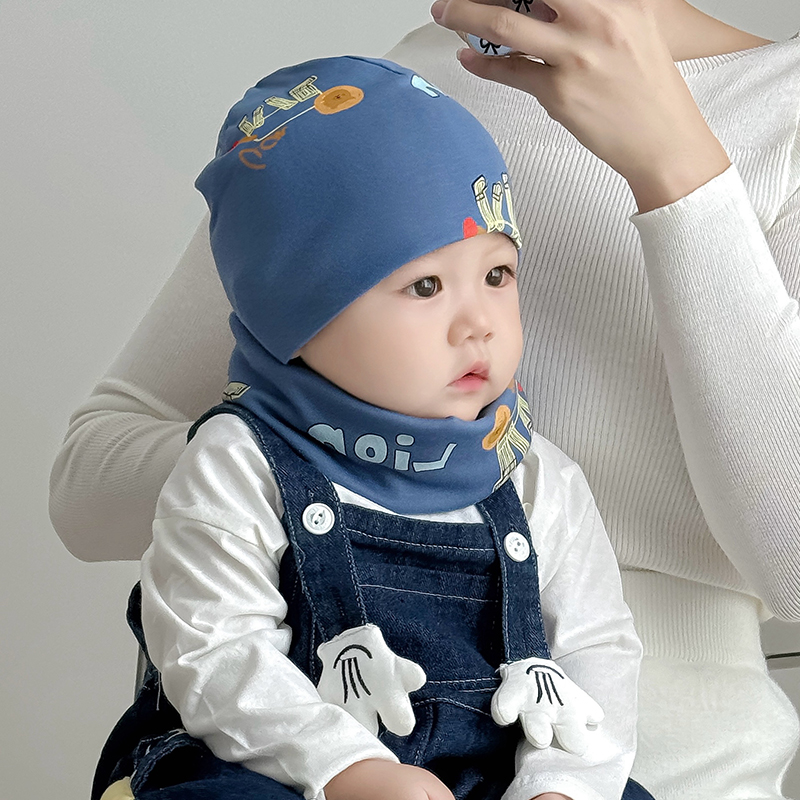 婴儿帽子秋冬款纯棉套装围巾小月龄宝宝男童女童婴幼儿围脖儿童帽